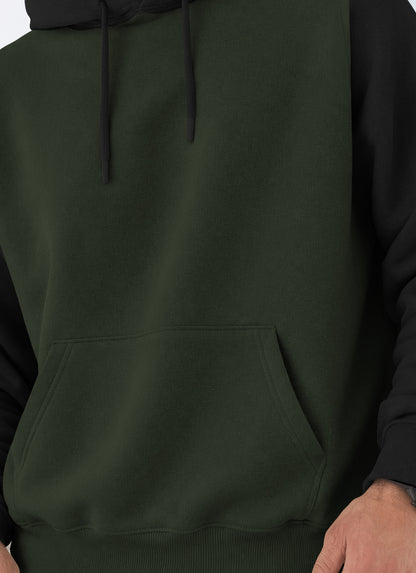 Mens Full Sleeve Two-Tone Casual Pullover Hoodie Olivegreen
