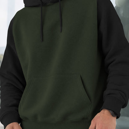 Mens Full Sleeve Two-Tone Casual Pullover Hoodie Olivegreen
