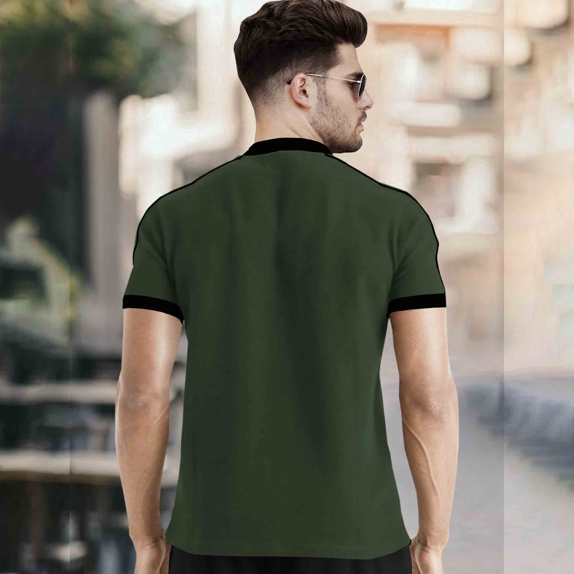 Mandarin Collar Quarter Zip Half Sleeve Tshirt Olivegreen