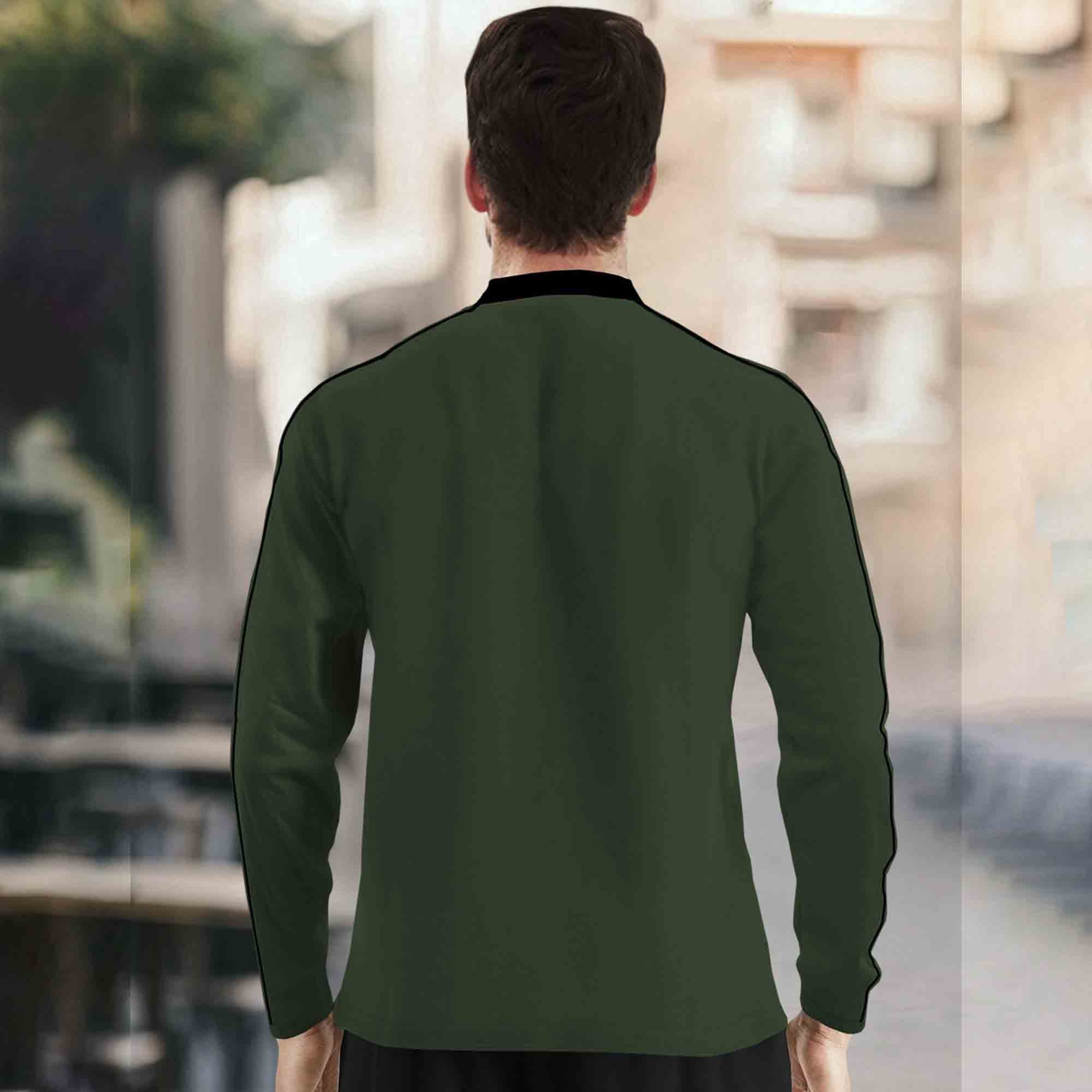 Mandarin Collar Quarter Zip Full Sleeve Tshirt Olivegreen