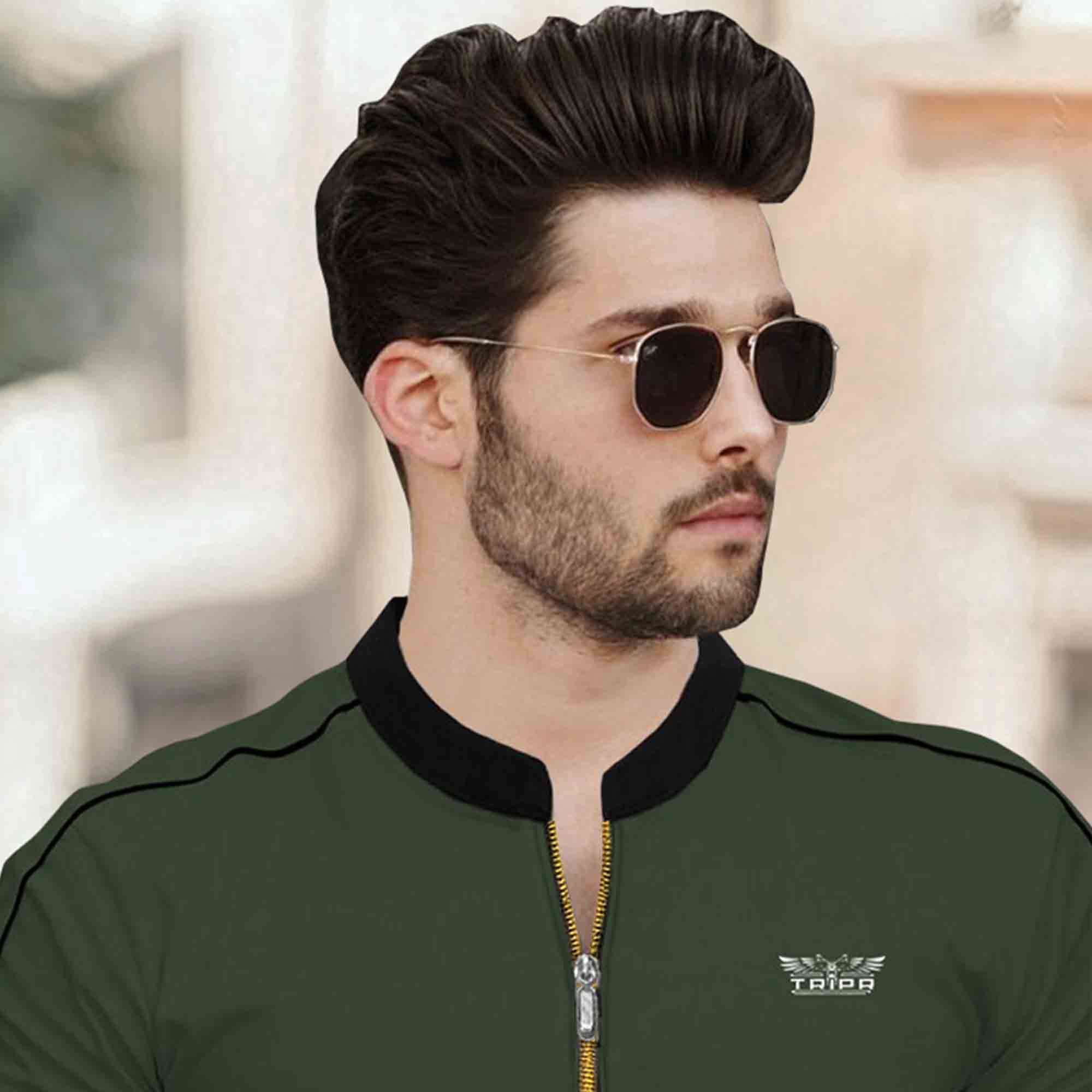 Mandarin Collar Quarter Zip Full Sleeve Tshirt Olivegreen