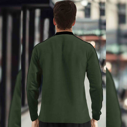 Men Mandarin Collar Long Sleeve Olive Green T-Shirt