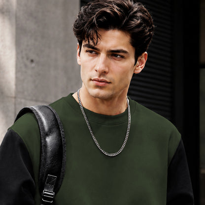 Mens Contrast Sleeve Round Neck Sweatshirt Olivegreen