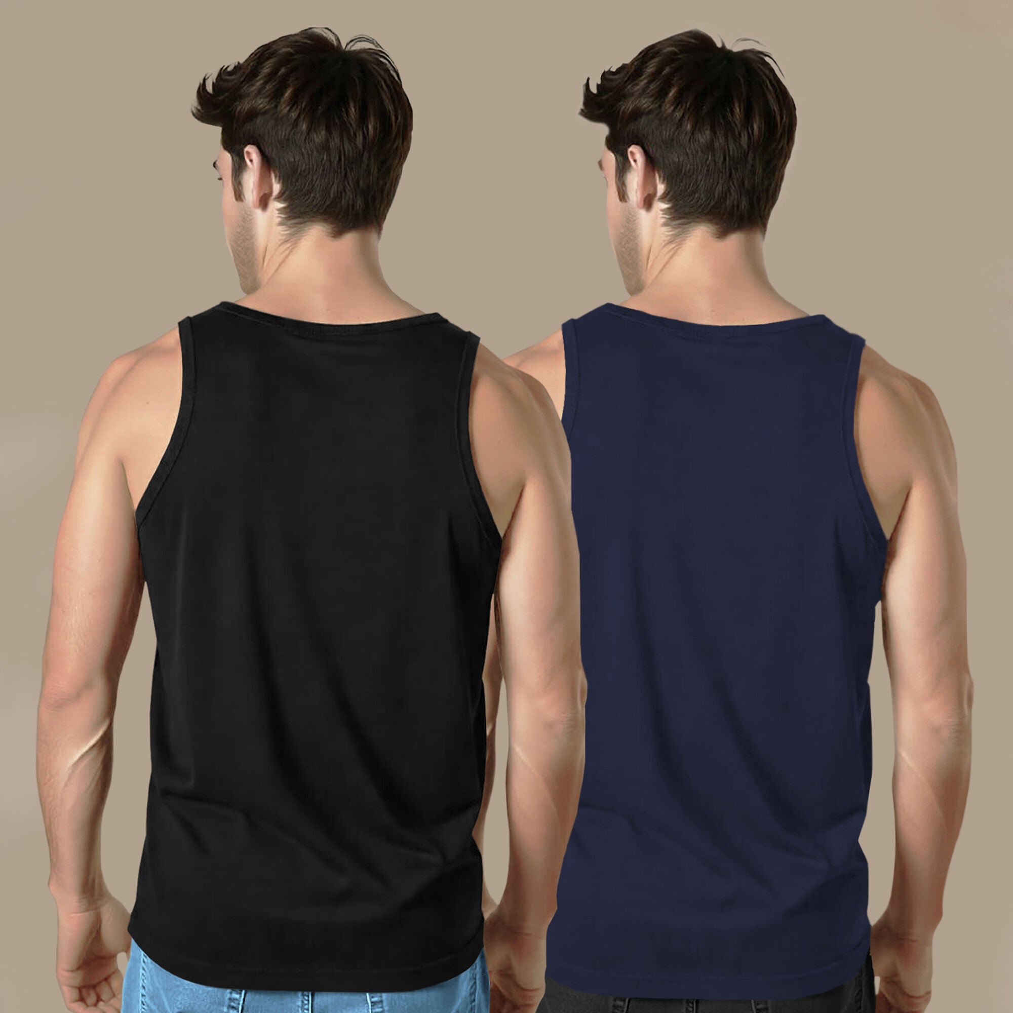 (Pack Of 2) Men Printed Top Tank Olivegreen & Navyblue