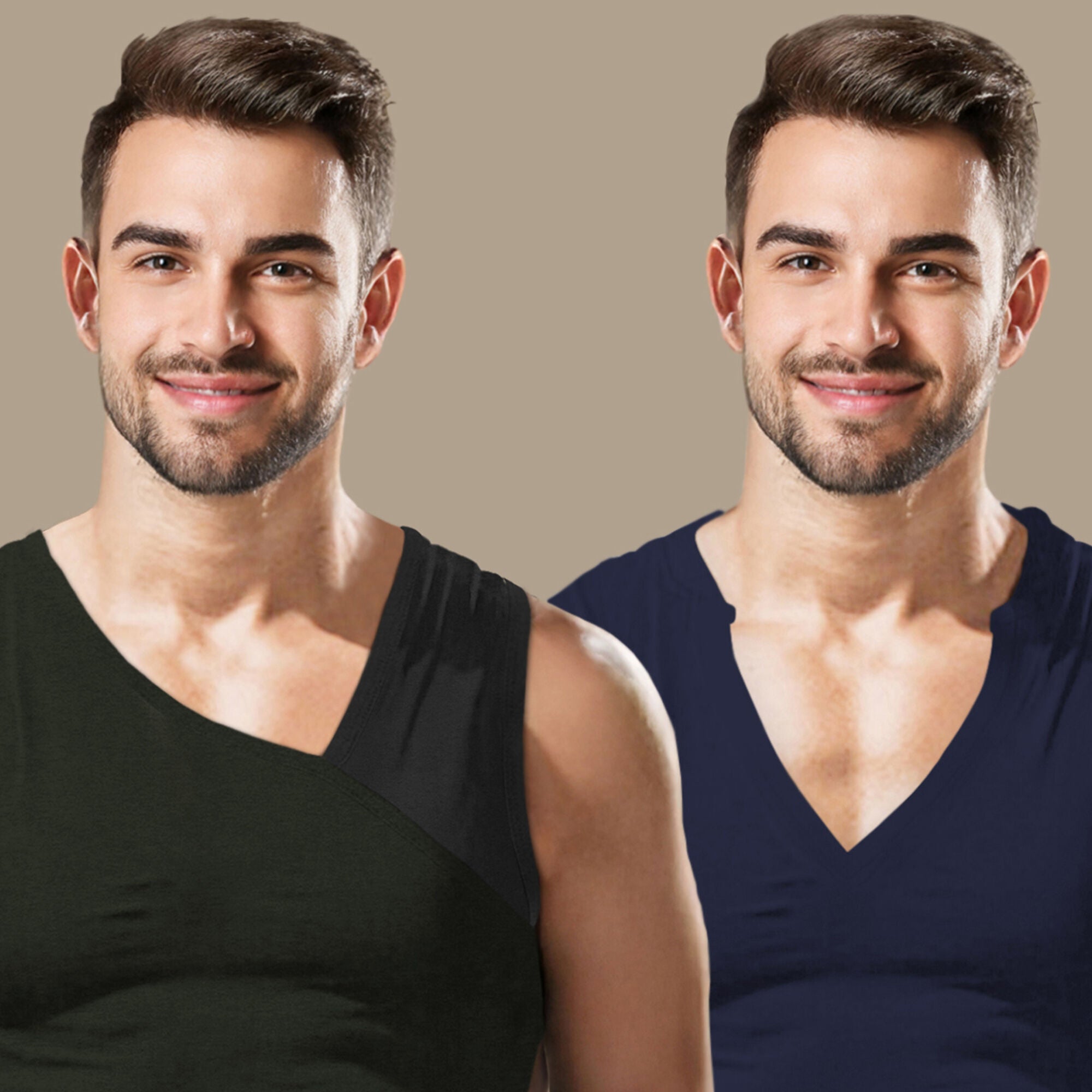 (Pack Of 2) Men Printed Top Tank Olivegreen & Navyblue