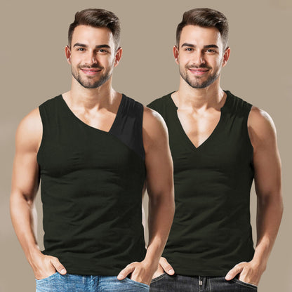 (Pack Of 2) Men Printed Top Tank Olivegreen
