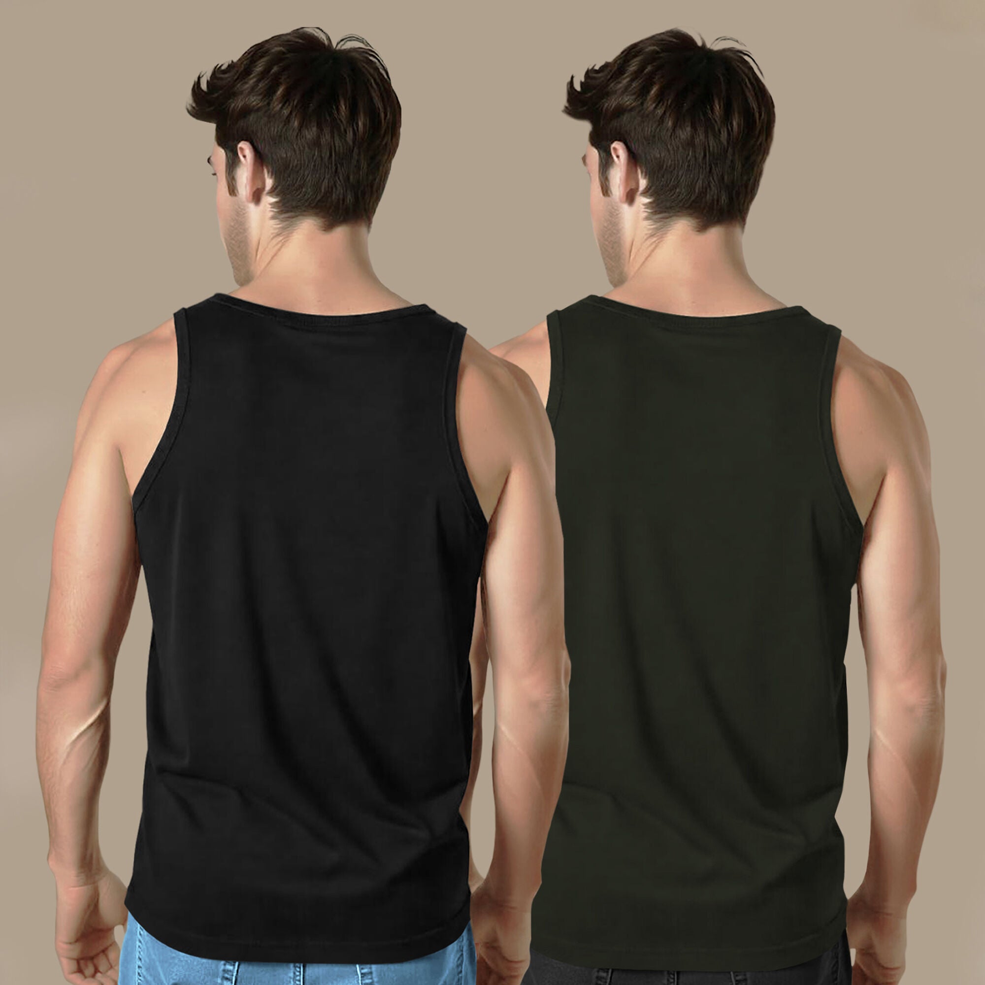 (Pack Of 2) Men Printed Top Tank Olivegreen