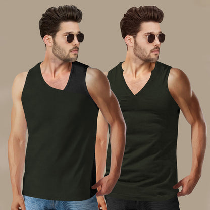 (Pack Of 2) Men Printed Top Tank Olivegreen