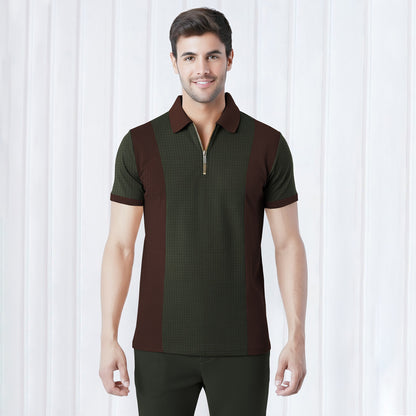 Men Quarter Zip Polo Neck Printed T-shirts