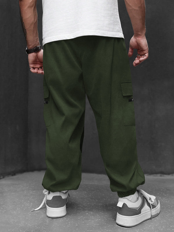 Men Olive Green Printed Baggy fit oversized Cargo Jogger