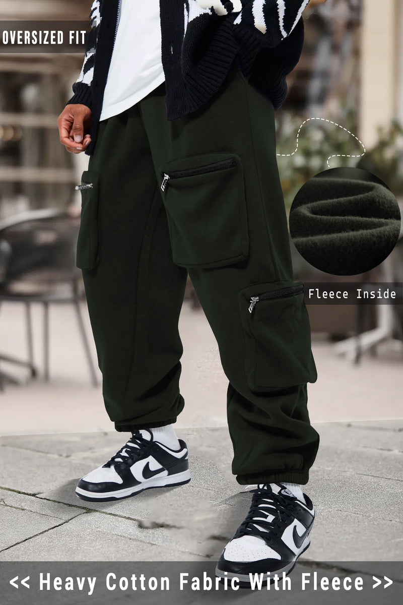 Men Olive Green Printed Baggy fit oversized Cargo Jogger