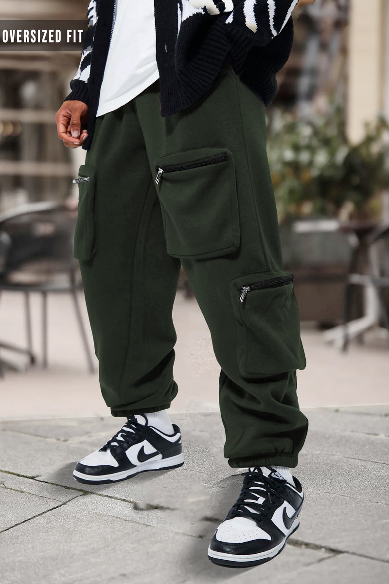 Men Olive Green Printed Baggy fit oversized Cargo Jogger