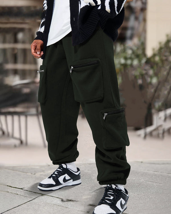 Men Olive Green Printed Baggy fit oversized Cargo Jogger