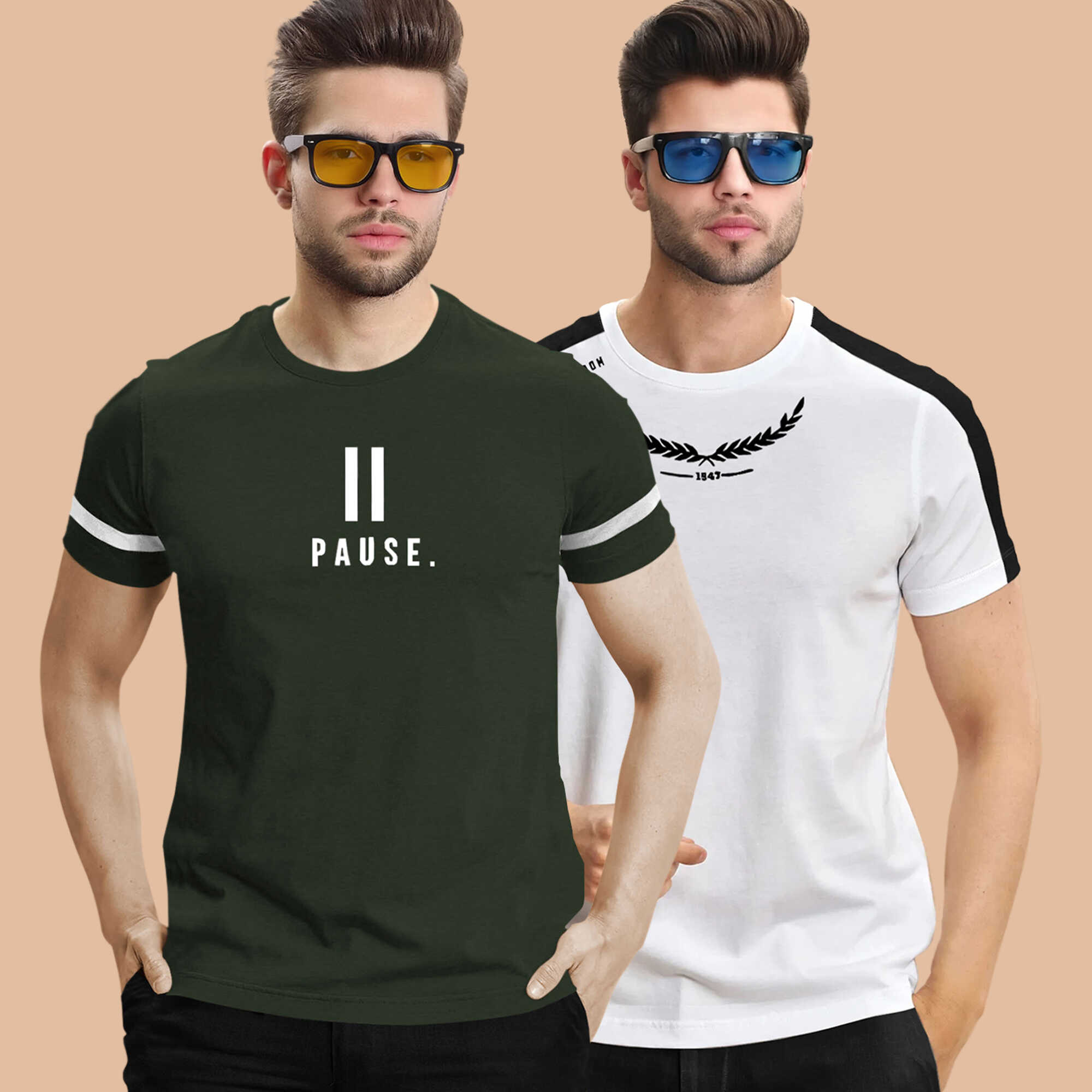 (Pack Of 2) Half Sleeve Printed Tshirts- 20 Variants