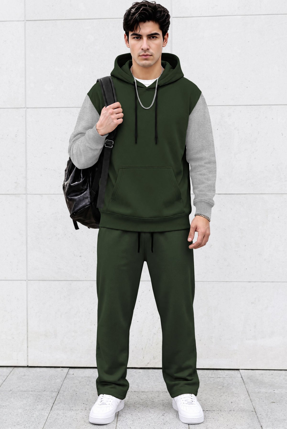 Tracksuit Men Hooded Sweatshirt & Loose Fit Plain Trackpants