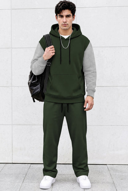 Tracksuit Men Hooded Sweatshirt & Loose Fit Plain Trackpants