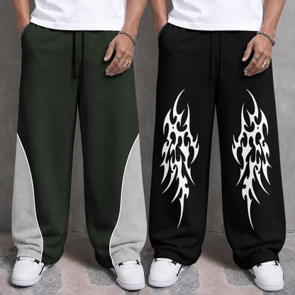 Mens Printed and Solid Baggy Track Pants Combo – Pack of 2