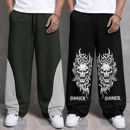 Mens Printed and Solid Baggy Track Pants Combo – Pack of 2