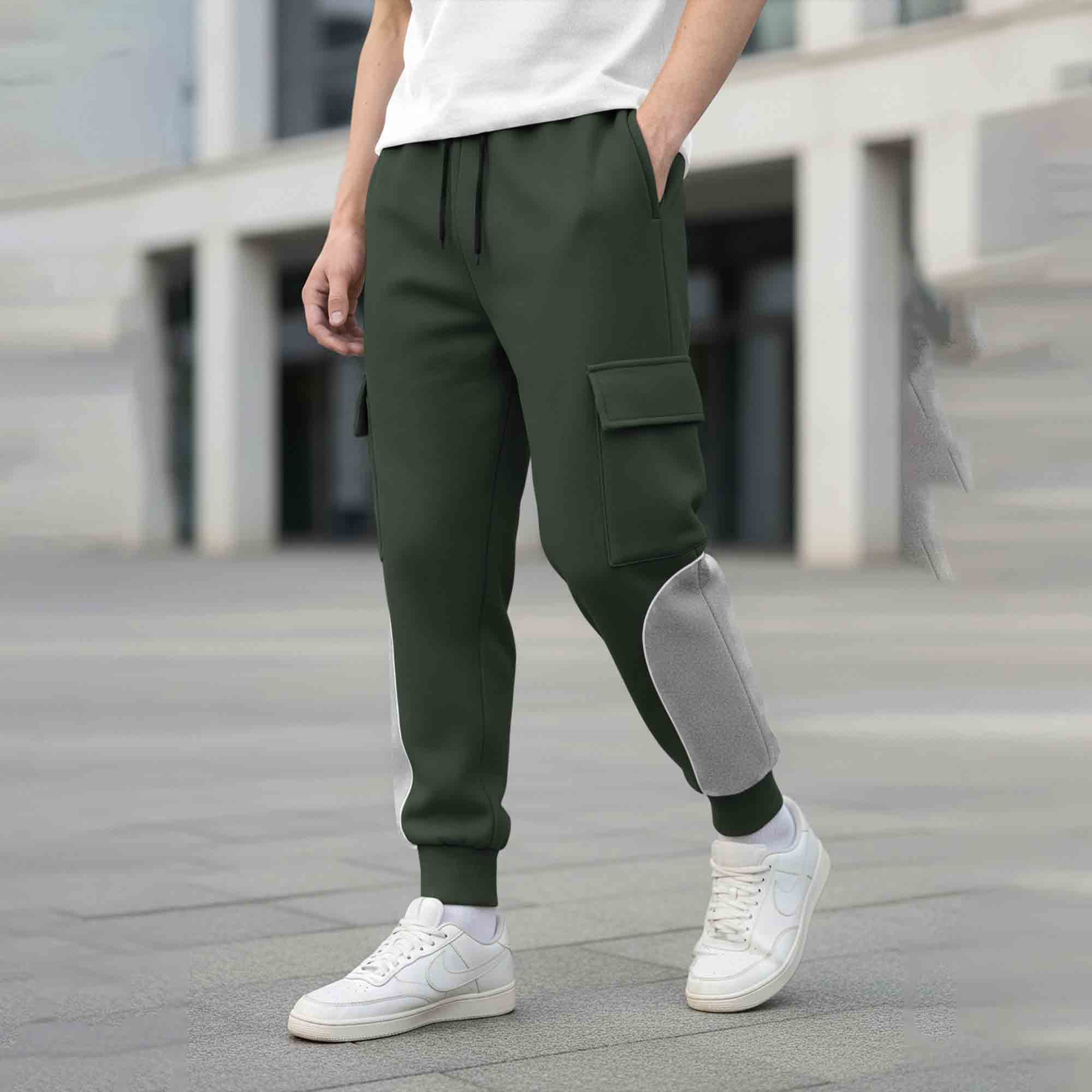 Colorblocked Multipockets Cargo Jogger Olivegreen & Grey
