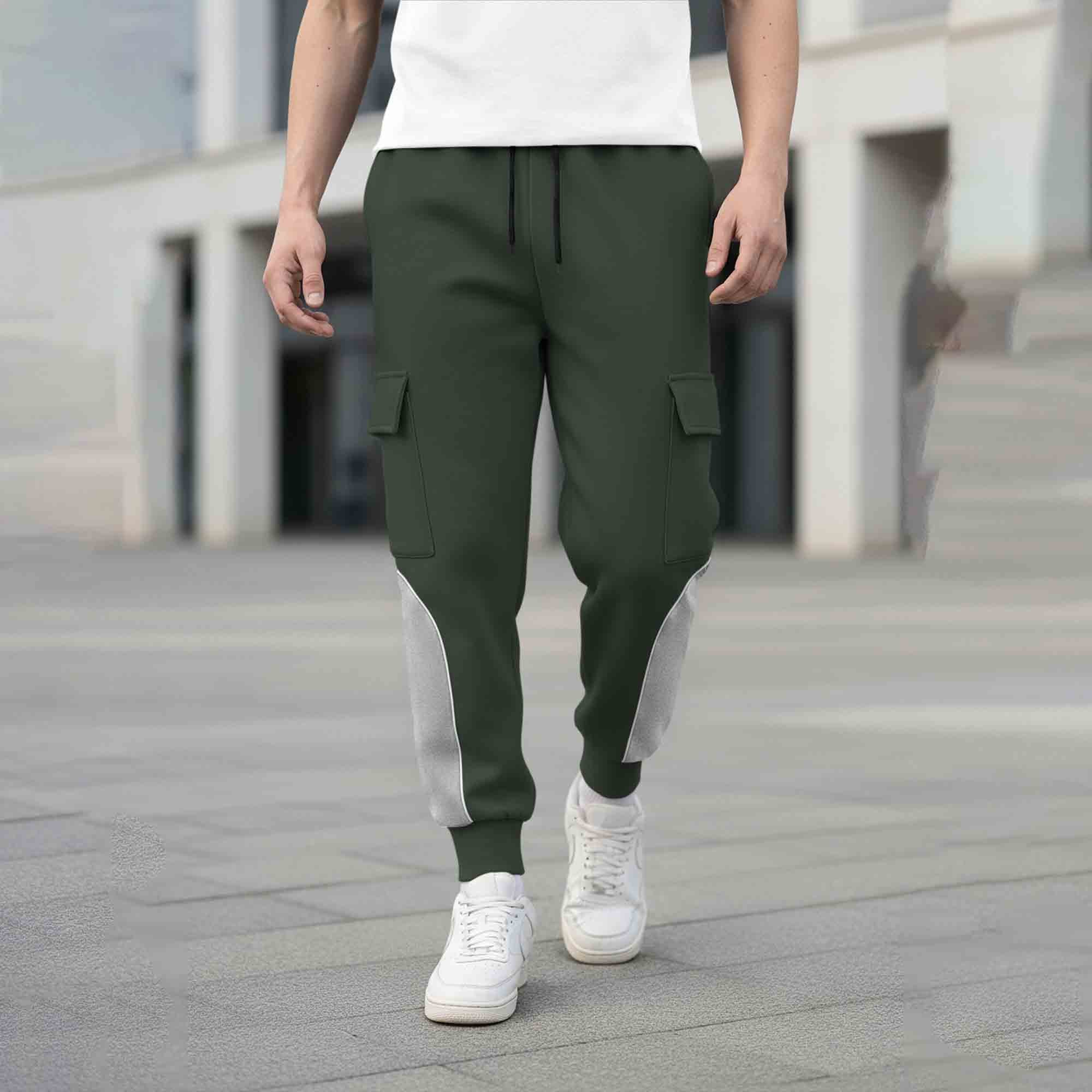Colorblocked Multipockets Cargo Jogger Olivegreen & Grey