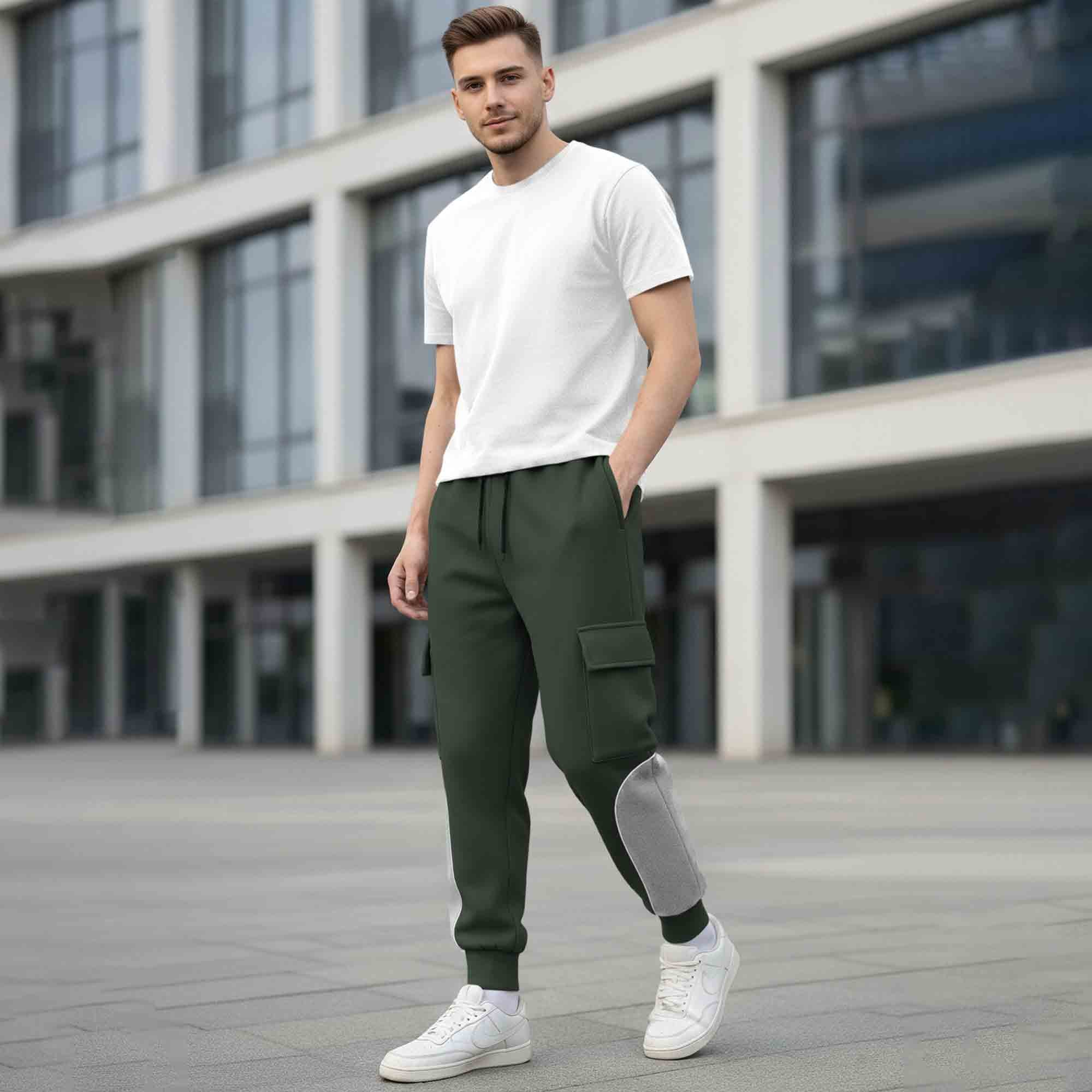 Colorblocked Multipockets Cargo Jogger Olivegreen & Grey