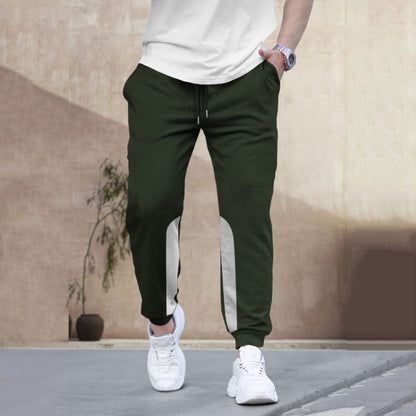 Men Plain Ankle Fit Cuffed Olive Green Jogger