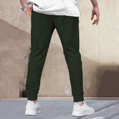 Men Plain Ankle Fit Cuffed Olive Green Jogger