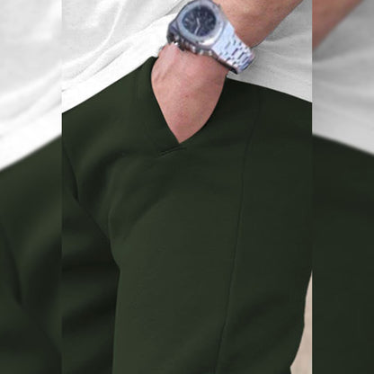 Men Plain Ankle Fit Cuffed Olive Green Jogger