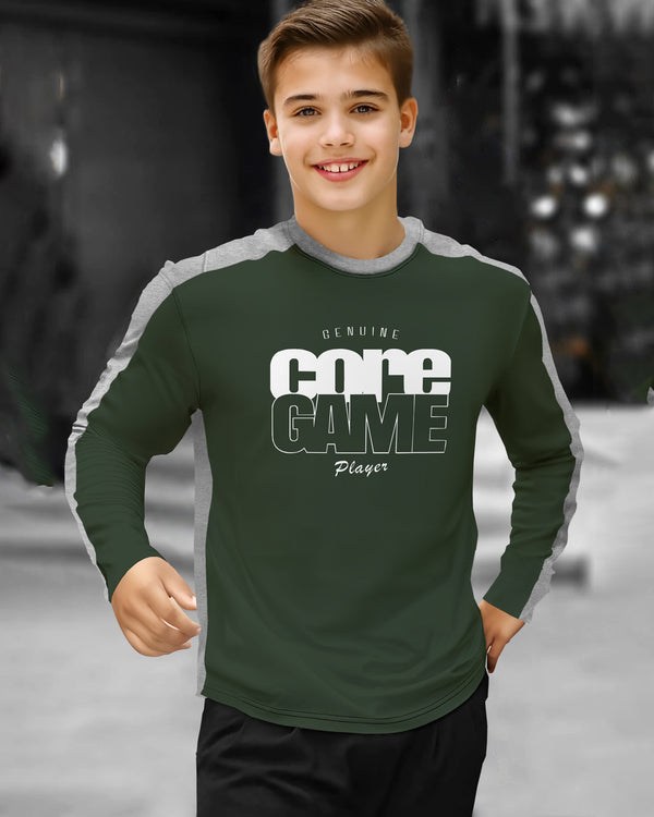 Kids Coregame Olive green Round Neck Full Sleeve T-Shirt