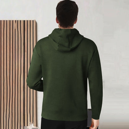 Men Full Sleeve Zig Zag Printed Hooded T-shirt / Olivgreen