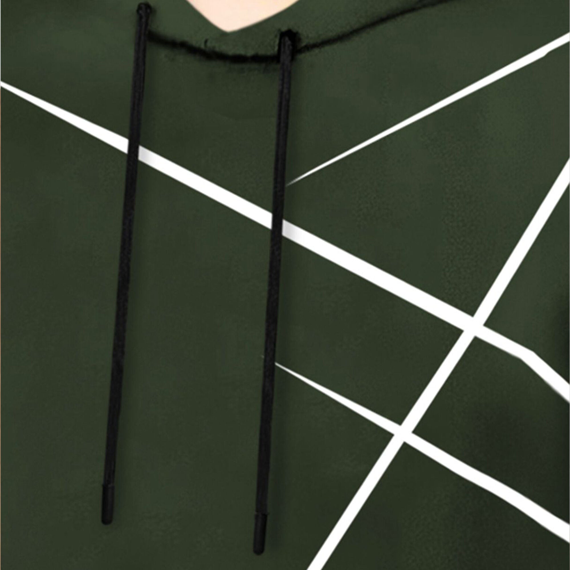 Men Full Sleeve Zig Zag Printed Hooded T-shirt / Olivgreen