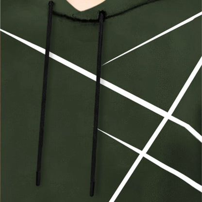 Men Full Sleeve Zig Zag Printed Hooded T-shirt / Olivgreen