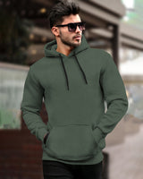 Plain Sweatshirt Olivegreen Side Pockets with Hood