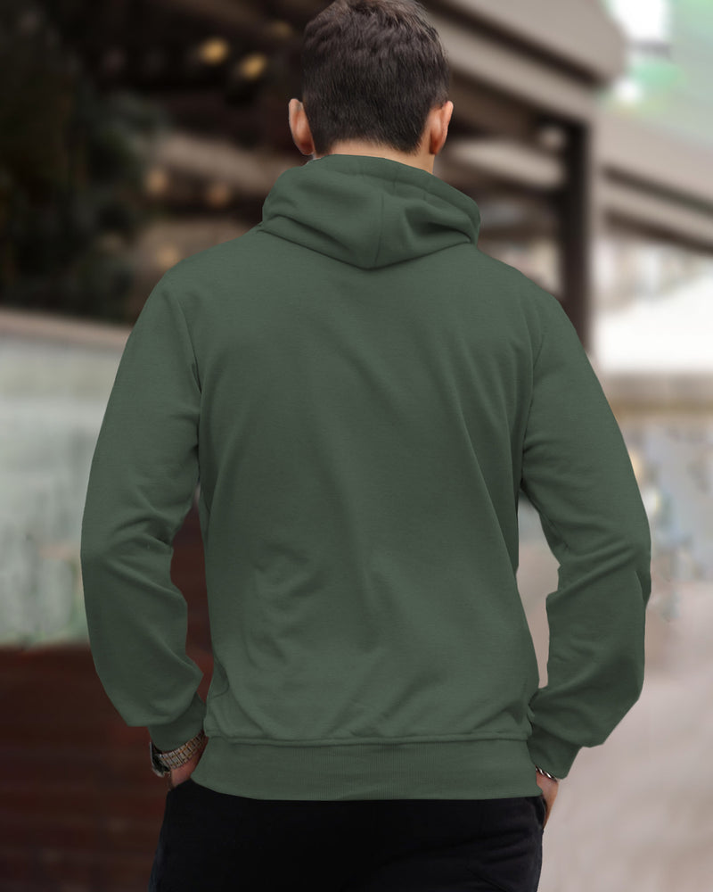 Plain Sweatshirt Olivegreen Side Pockets with Hood