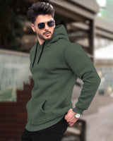 Plain Sweatshirt Olivegreen Side Pockets with Hood