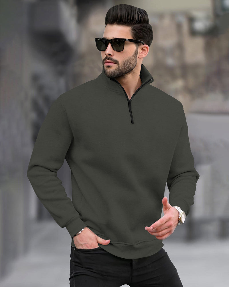 Men Plain Zipper High Neck Casual Sweatshirts - 5 Colors