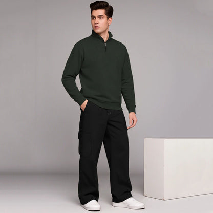 High Neck Sweatshirt & Baggy Cargo Plain Winter Outfits