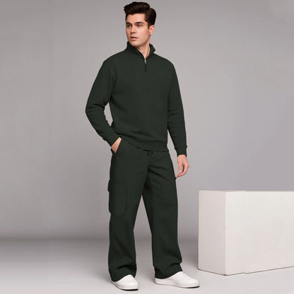 High Neck Sweatshirt & Baggy Cargo Plain Winter Outfits