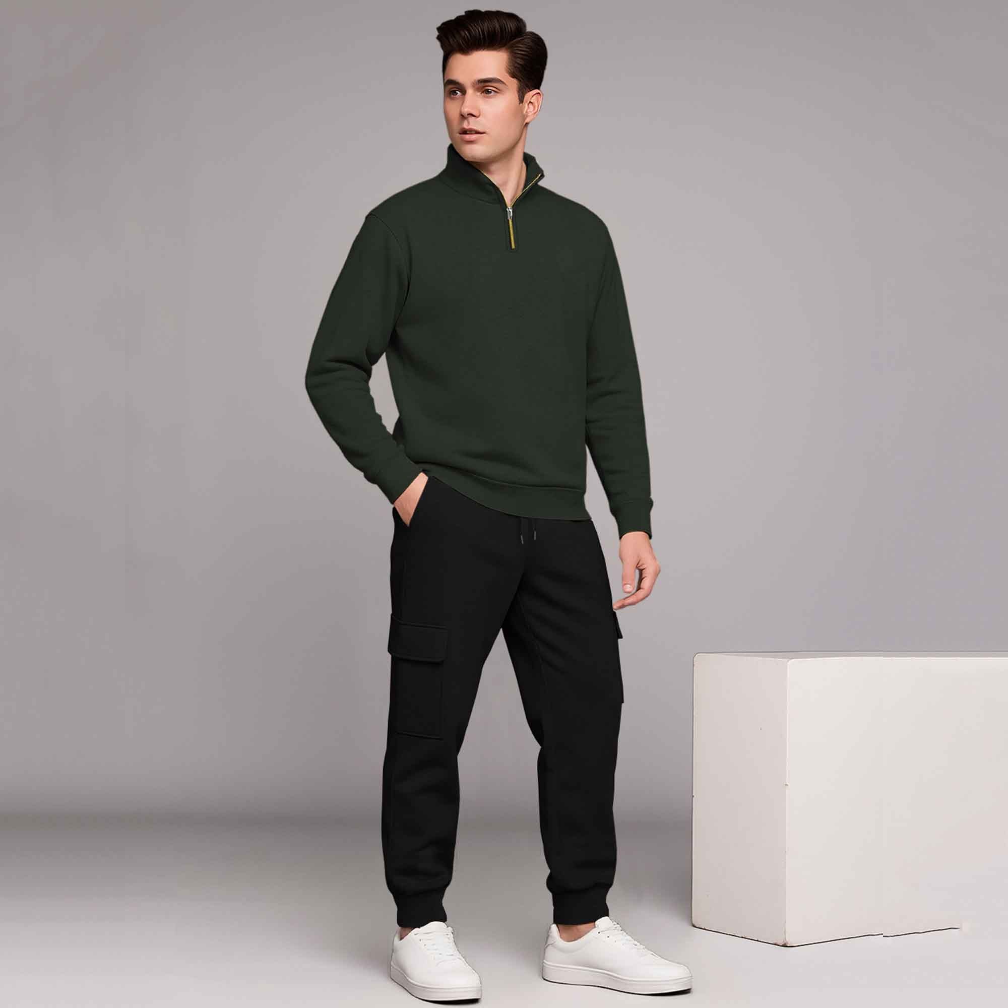 High Neck Sweatshirts and Cargo Joggers Outfit Sets 6 Variants