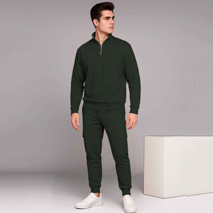 Olive Green High Neck Sweatshirt and Cargo Jogger Tracksuit