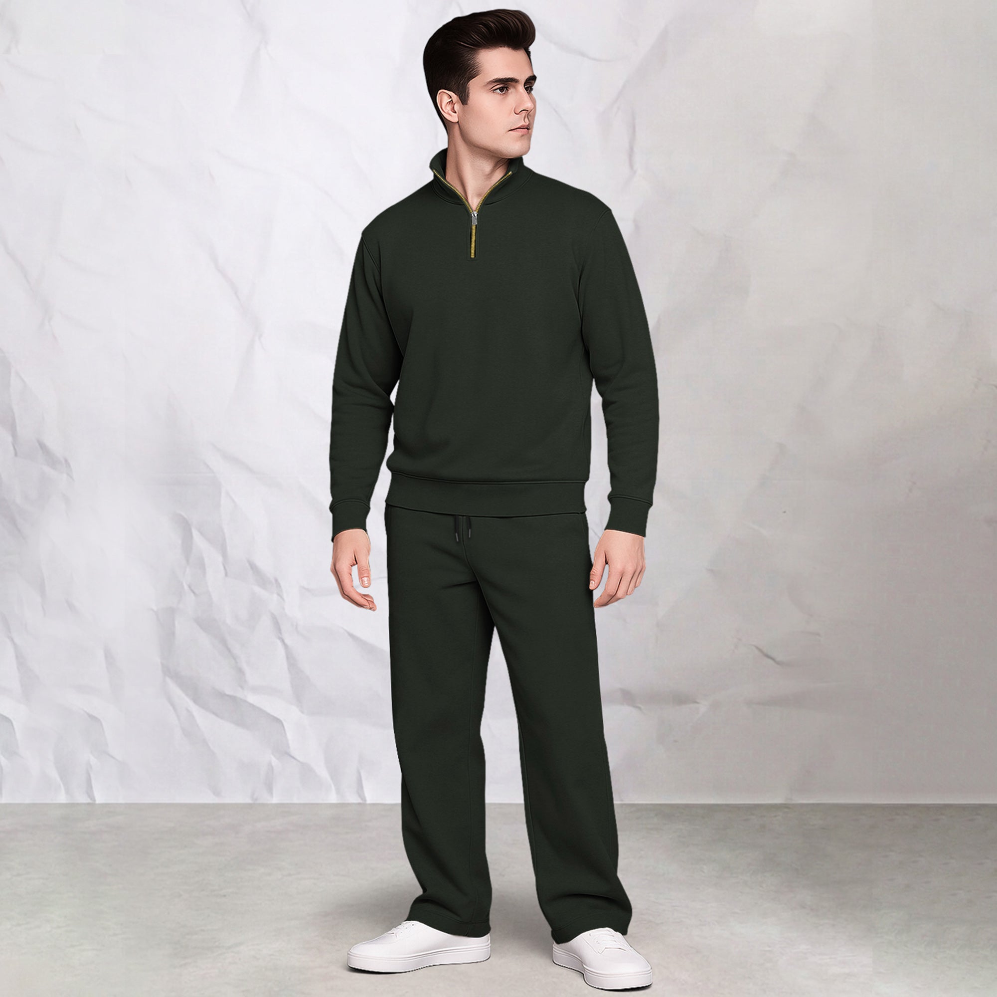 Men's Solid Burgundy Quarter-Zip Sweatshirt & Track Pants Co-Ords Set