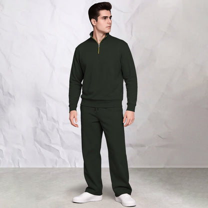 Men's Solid Burgundy Quarter-Zip Sweatshirt & Track Pants Co-Ords Set