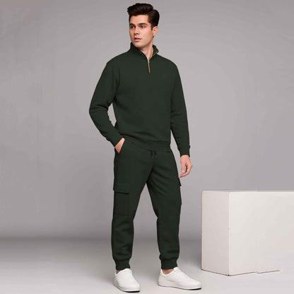 Olive Green High Neck Sweatshirt and Cargo Jogger Tracksuit