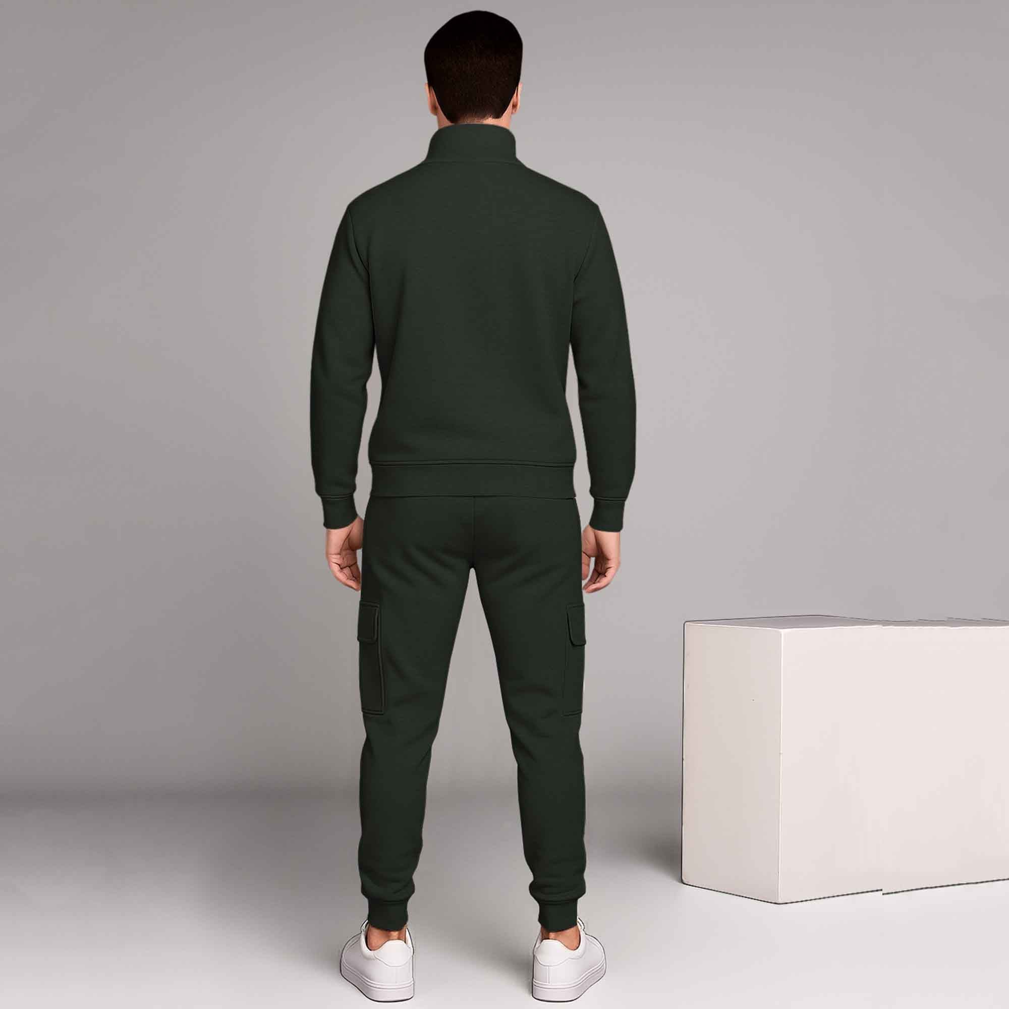 Olive Green High Neck Sweatshirt and Cargo Jogger Tracksuit