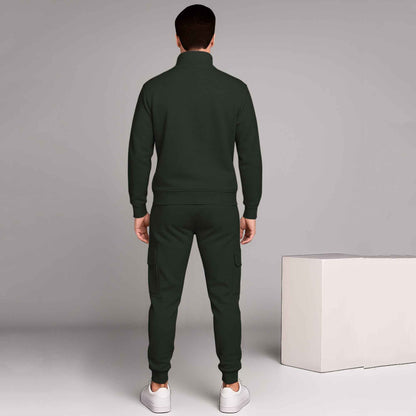 Olive Green High Neck Sweatshirt and Cargo Jogger Tracksuit