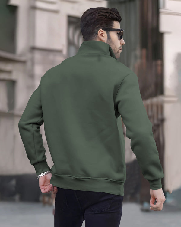 men henley neck casual jacket- Olive green