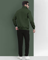 Men Winter Tracksuit - Olive Green Sweatshirt & Black Track Pant