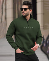 Men Winter Tracksuit - Olive Green Sweatshirt & Black Track Pant