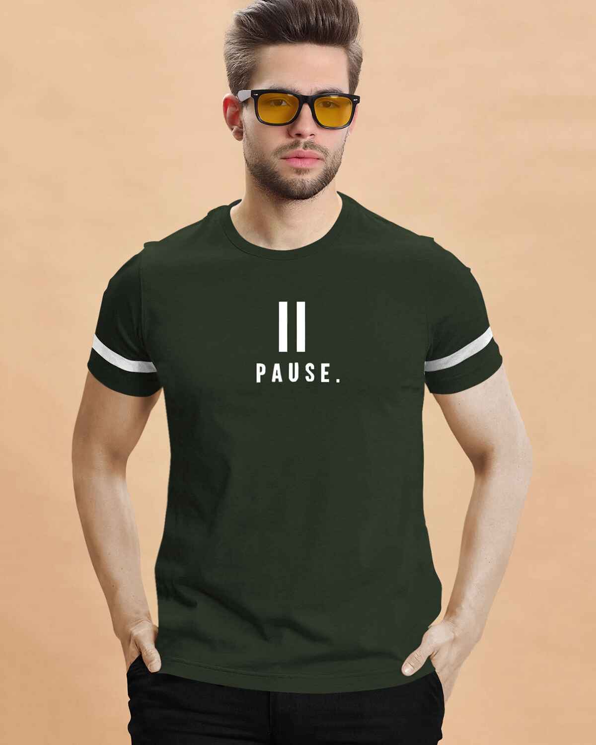 Men Printed Half Sleeve Round Neck Cotton Blend Olivegreen T-Shirt