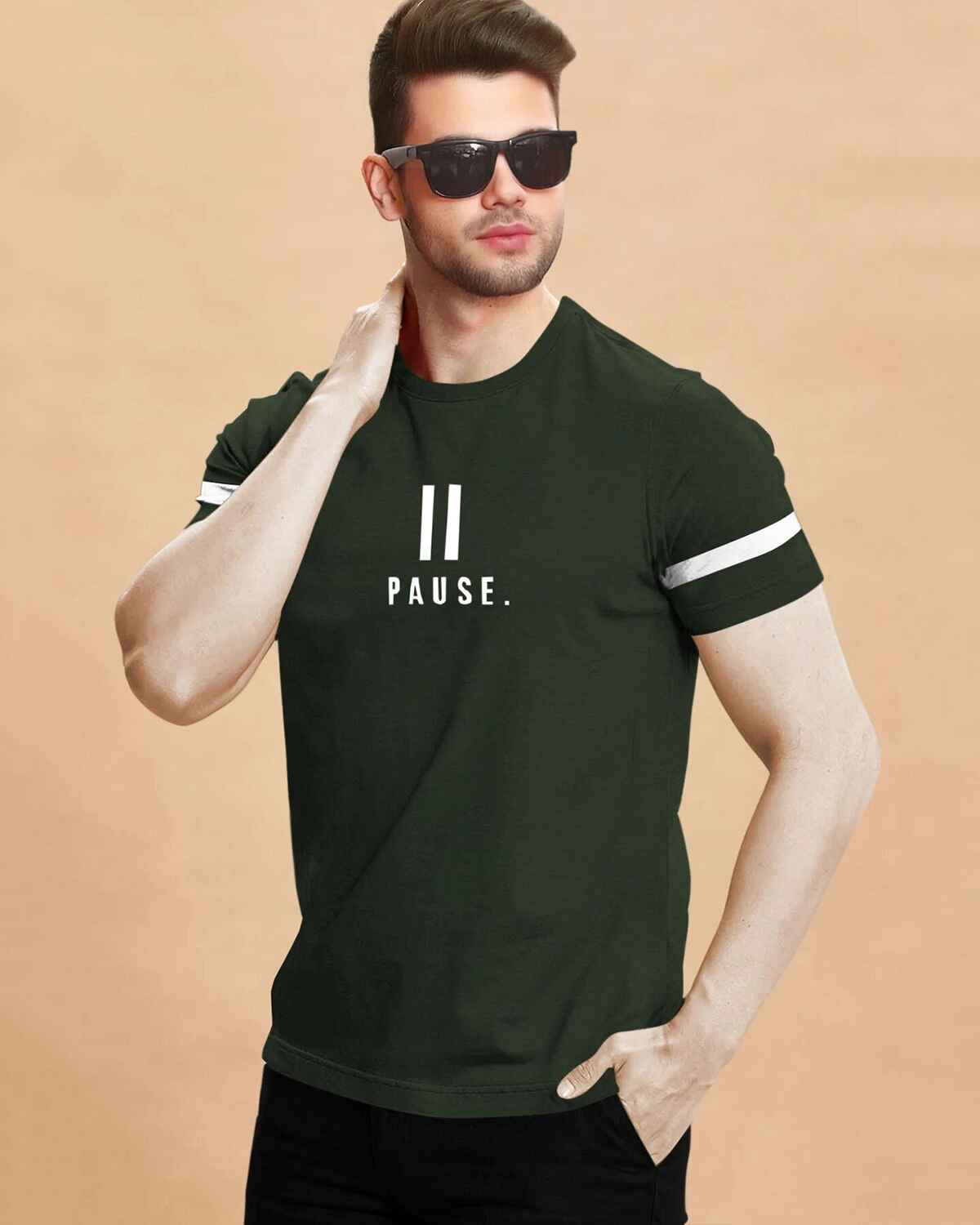 Men Printed Half Sleeve Round Neck Cotton Blend Olivegreen T-Shirt
